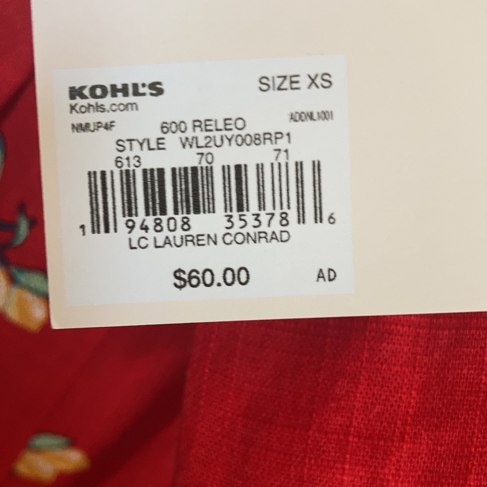 Relist7/18❌ LC LAUREN CONRAD red with lemon & floral print tie back dress - Picture 10 of 16